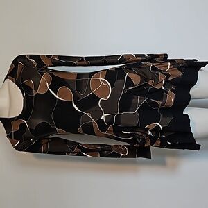 LOGO Lori Goldstein black/brown printed knit top asymmetric hem-XXS